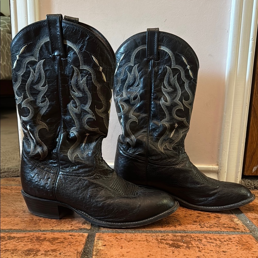 Tony Lama All Leather Men’s Smooth Ostrich Black Cowboy Boots